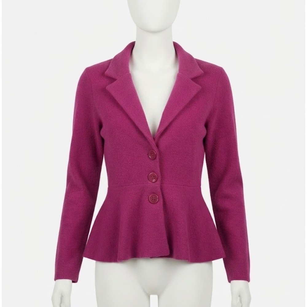 Madison 100% Wool Magenta Pink Peplum Blazer Jacket Size M Fitted Button Down